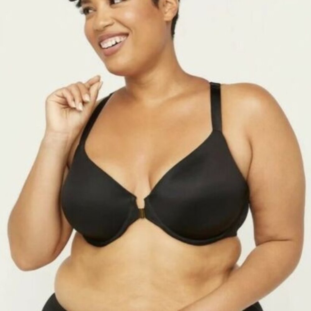 42DD Size Front-Close T-Shirt Black Catherines Bra, New! Womens Racerback lace